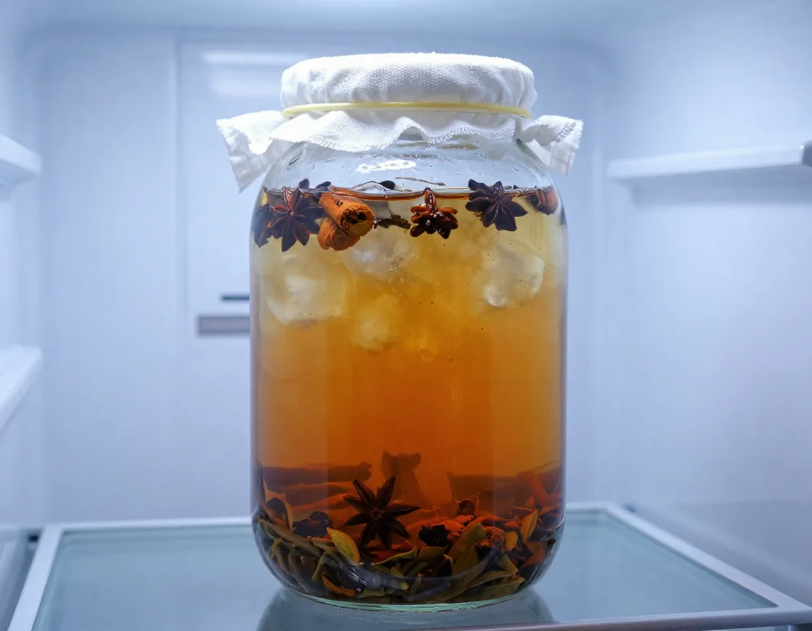 Cold brew thai tea steeping in large glass jar