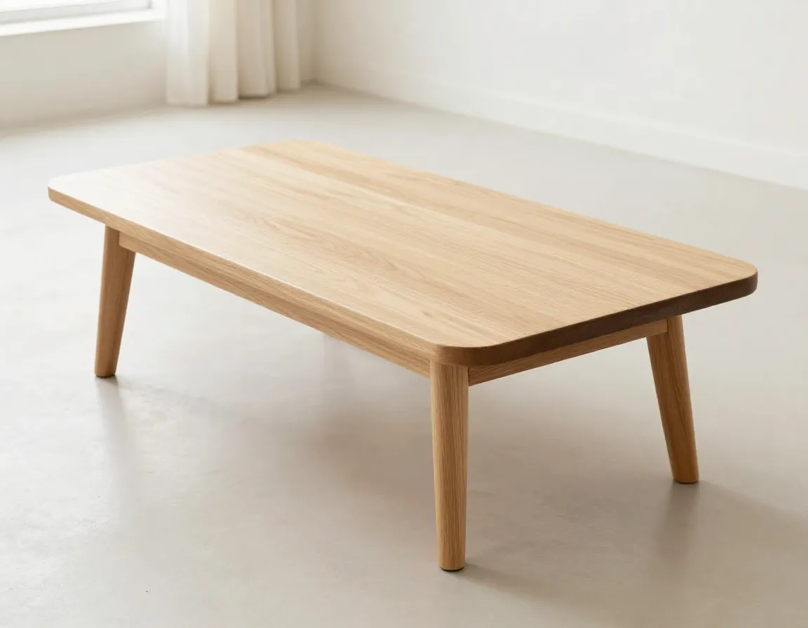 Light oak soft rectangle coffee table with rounded corners