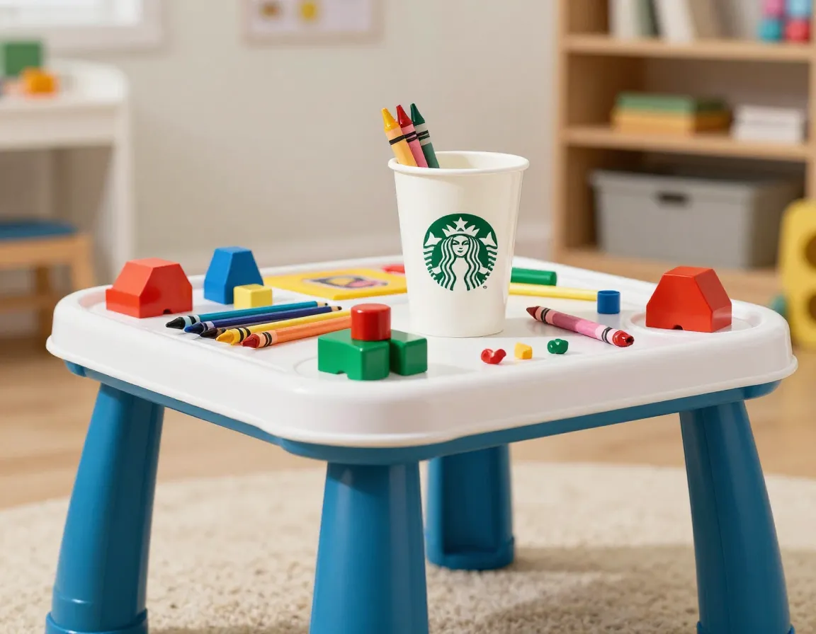 Bearista cup kids activity station with crayons blocks