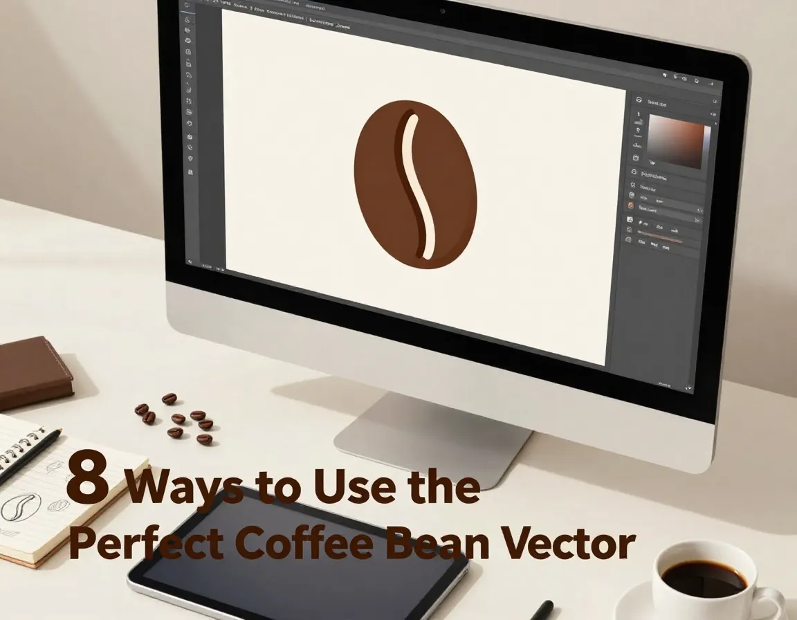 Designer monitor coffee bean vector stylus sketch cup workspace