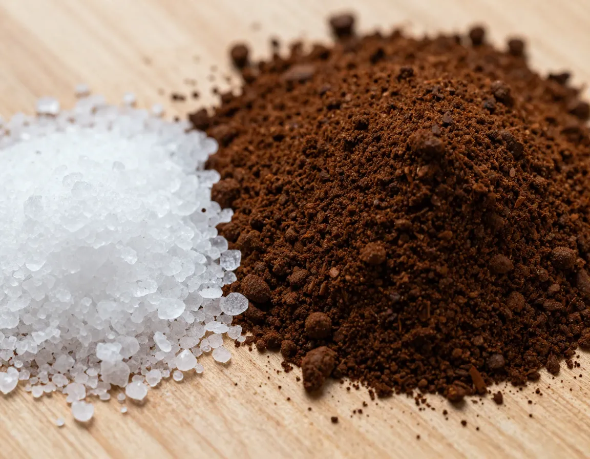 Medium coarse coffee grounds resembling coarse sea salt texture