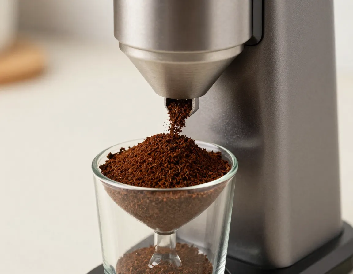 Quality burr grinder producing uniform medium coarse coffee grounds