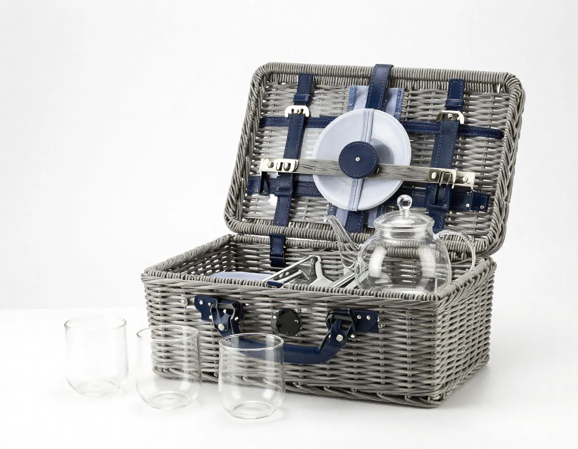 My glass studio modern picnic basket set with glass tea service