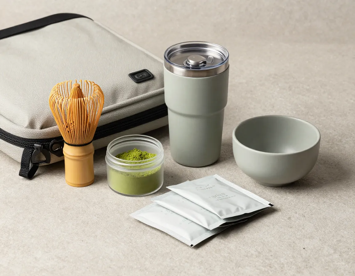 Compact travel matcha set with portable whisk and tumbler