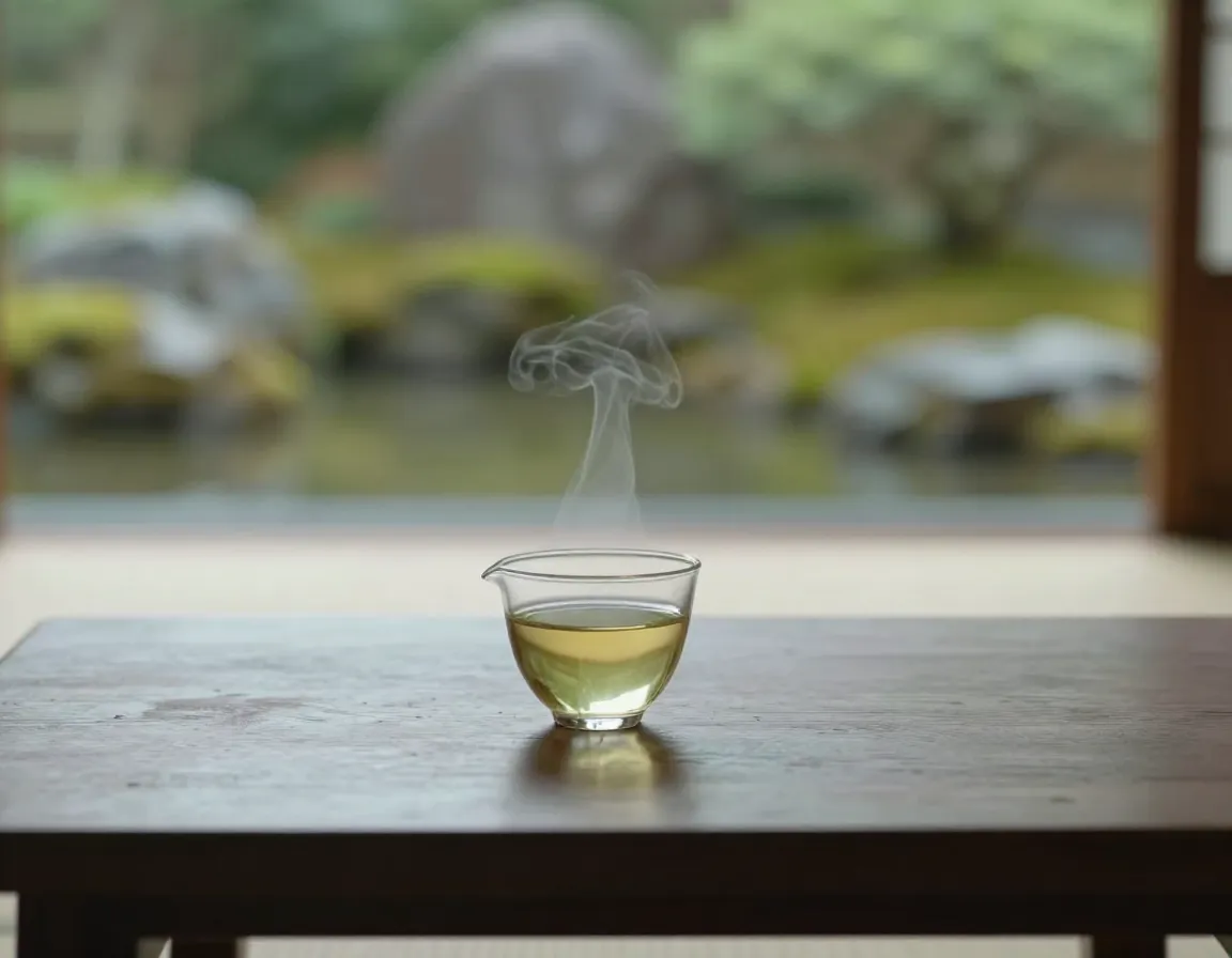 Mindful tea ceremony with transparent glass cup
