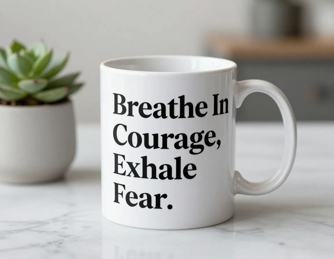 Custom motivational quote coffee mug with inspirational text on white ceramic