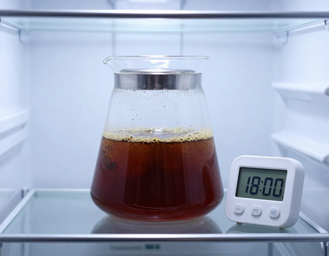 Glass carafe cold brew steeping refrigerator timer set hours