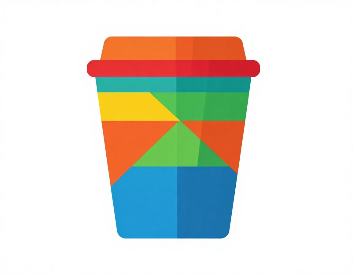 Flat design geometric coffee cup bold saturated colors