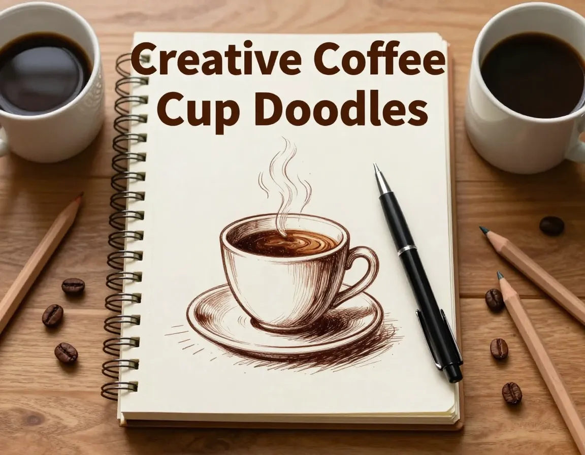Journal coffee cup doodle pen art sketchbook mug flatlay