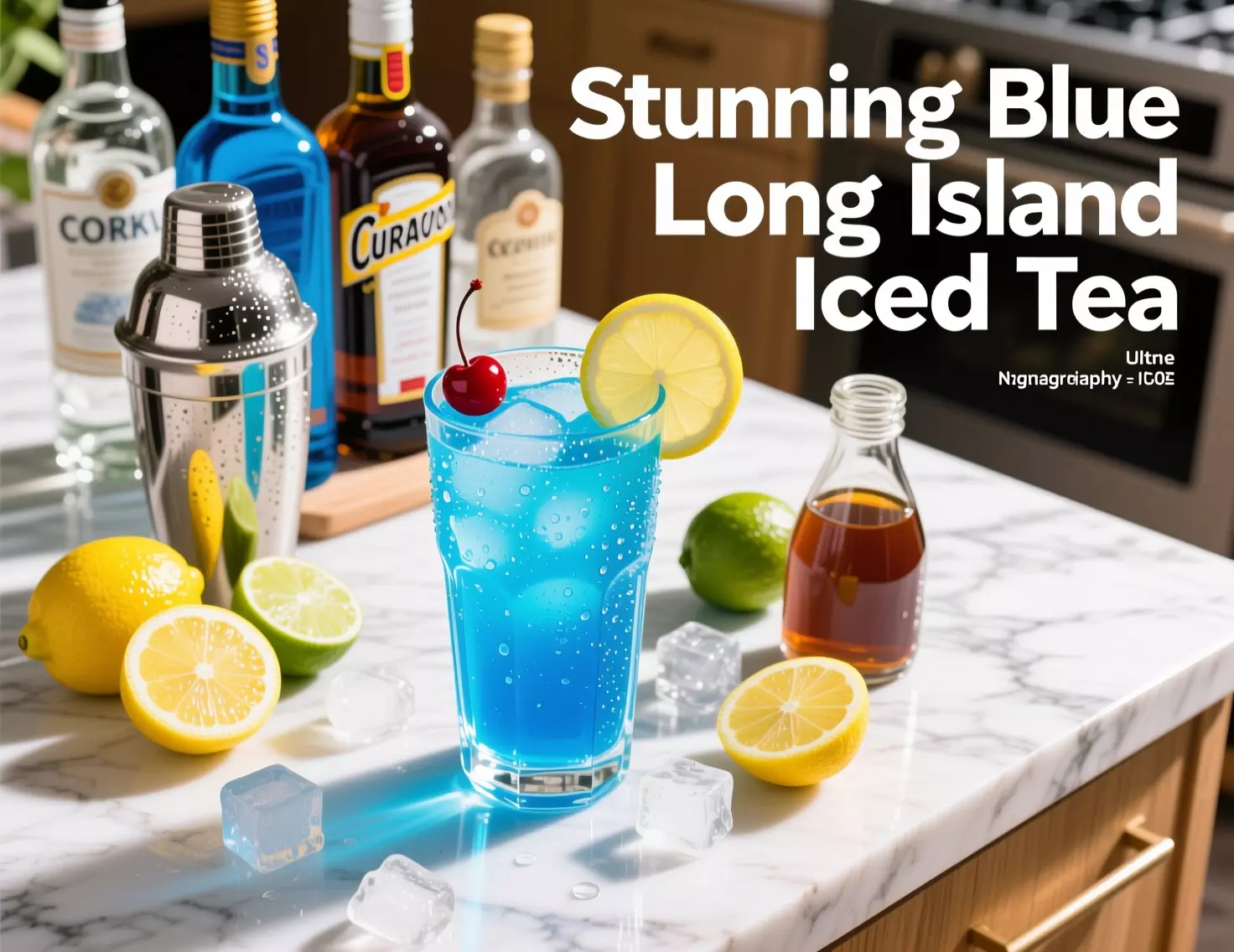 Vibrant blue long island cocktail glass ingredients summer party