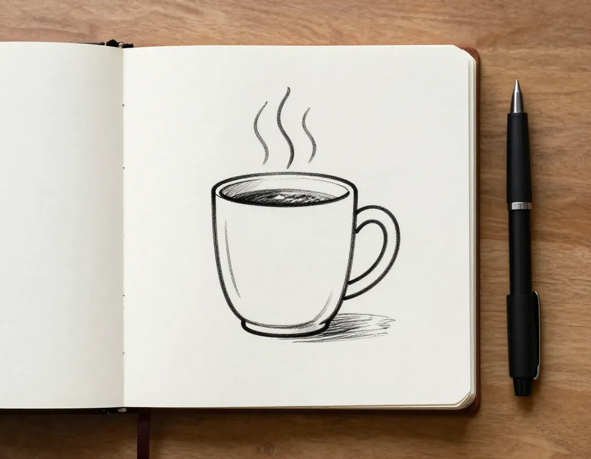 Classic morning mug journal sketch simple steam lines