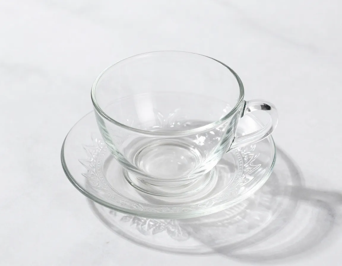 Crystal clear lead free glass teacup etched saucer