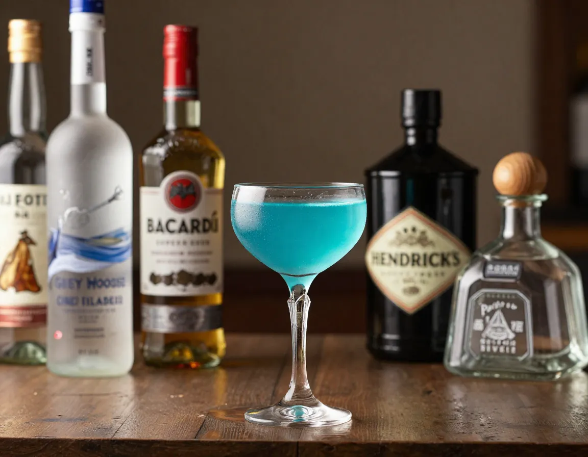 Top shelf blue long island premium spirit bottles