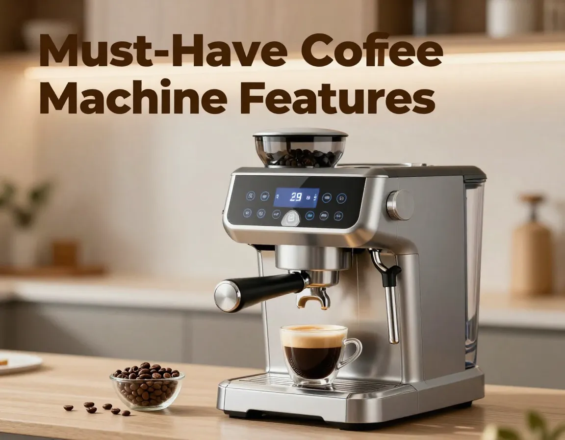 Modern coffee machine touchscreen grinder espresso cup beans kitchen counter