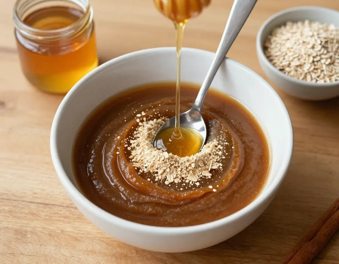 Cinnamon tea antiinflammatory face mask mixing with honey oatmeal