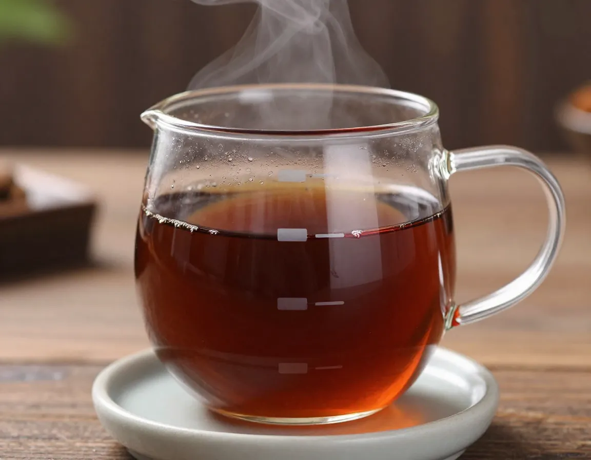 Heat resistant glass tea cup with ergonomic handle and measurement marks