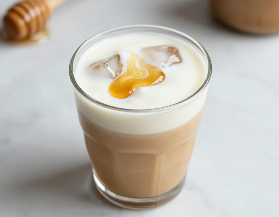 Honey vanilla sweet cream cold brew with golden honey swirl