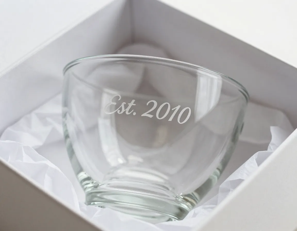 Personalized engraved glass tea cup with anniversary date gift box