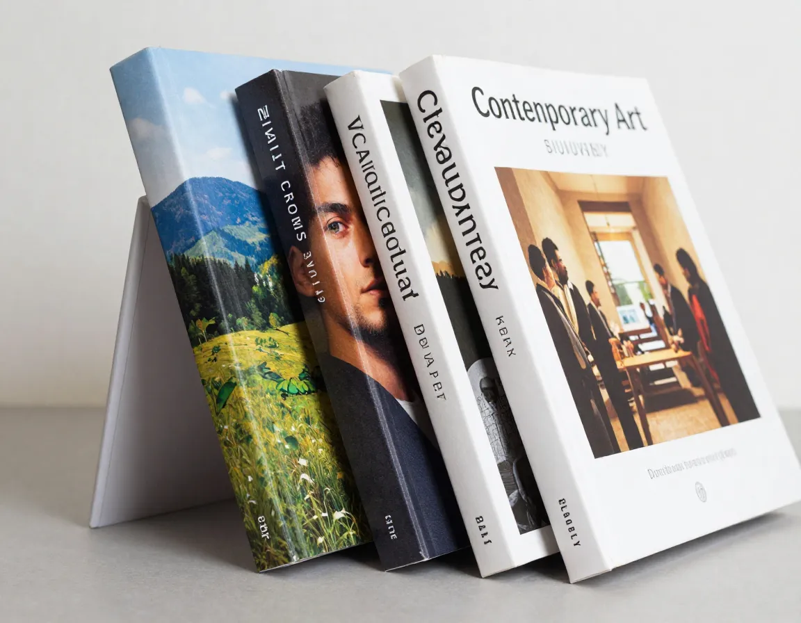 A stack of three photography and art books including landscape portraits and contemporary art