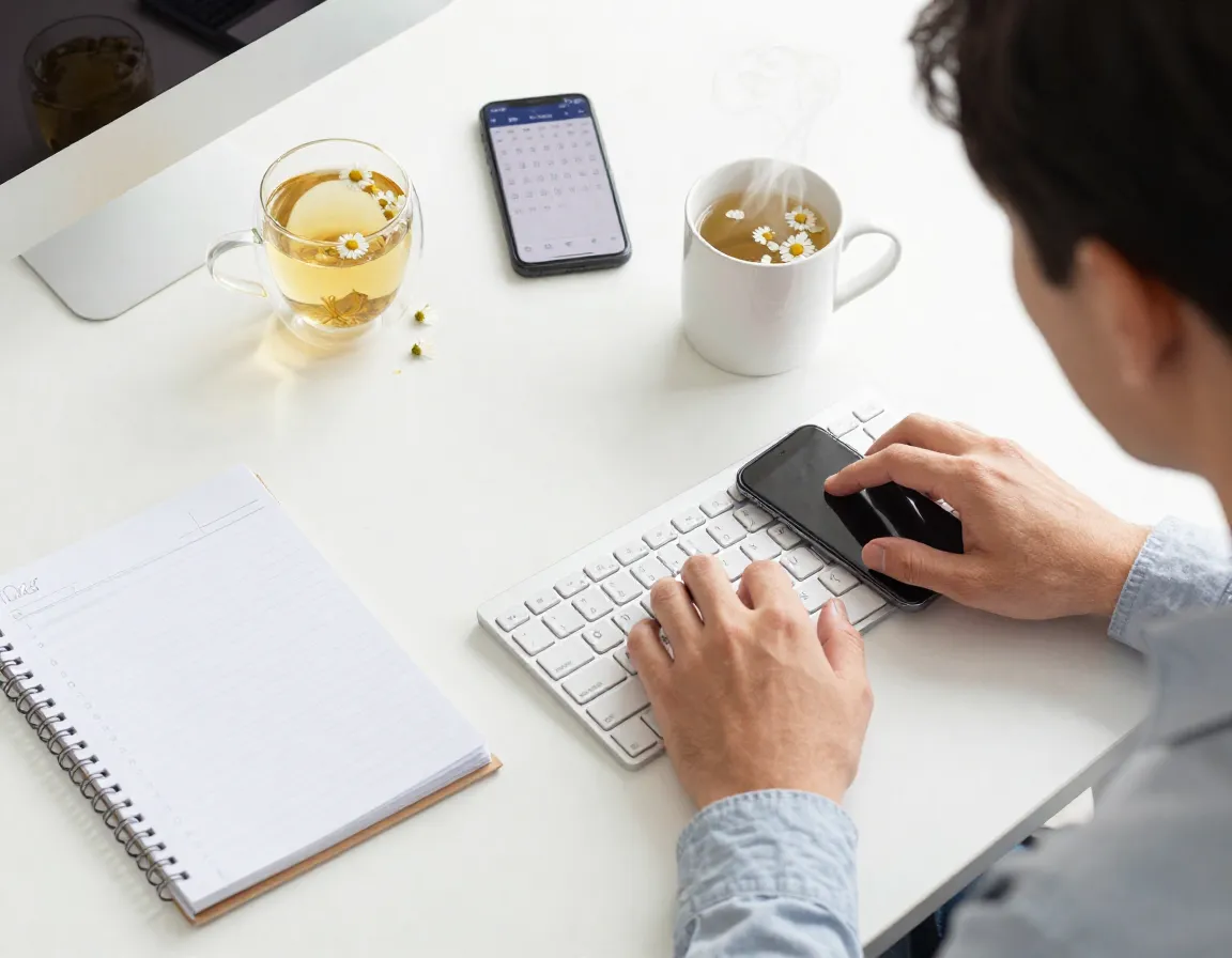 Chamomile tea aids in cortisol regulation for man during stressful workday