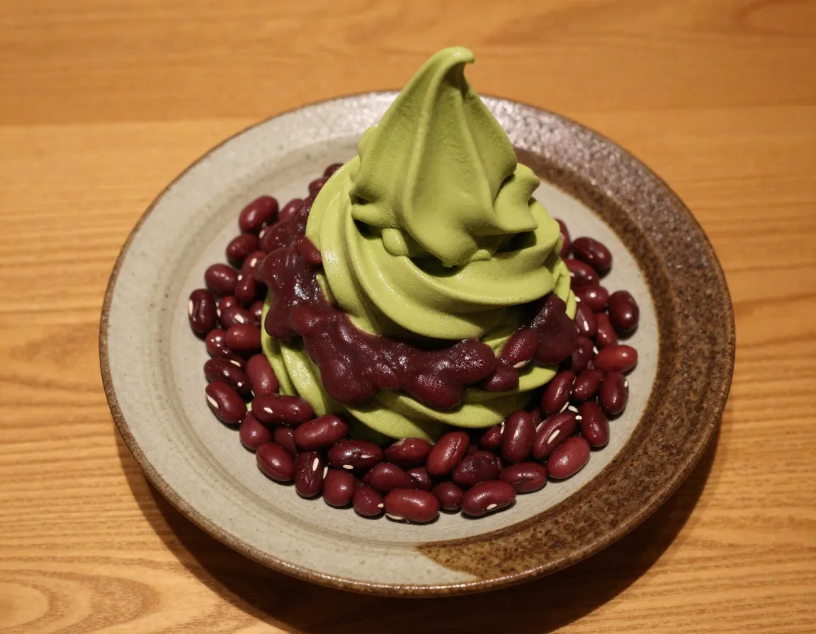 Matcha red bean azuki paradise soft serve with bean paste