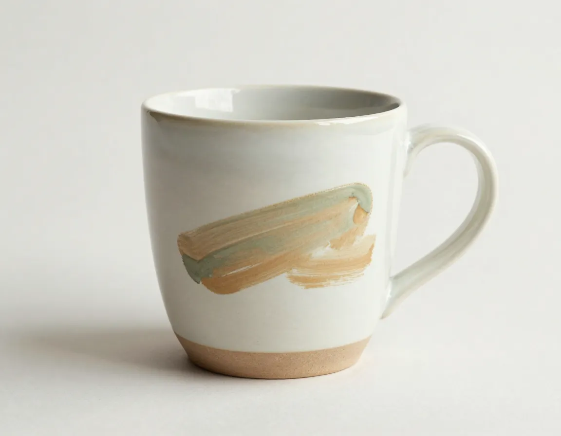 Minimalist hand painted mug with subtle earth tone brushstroke