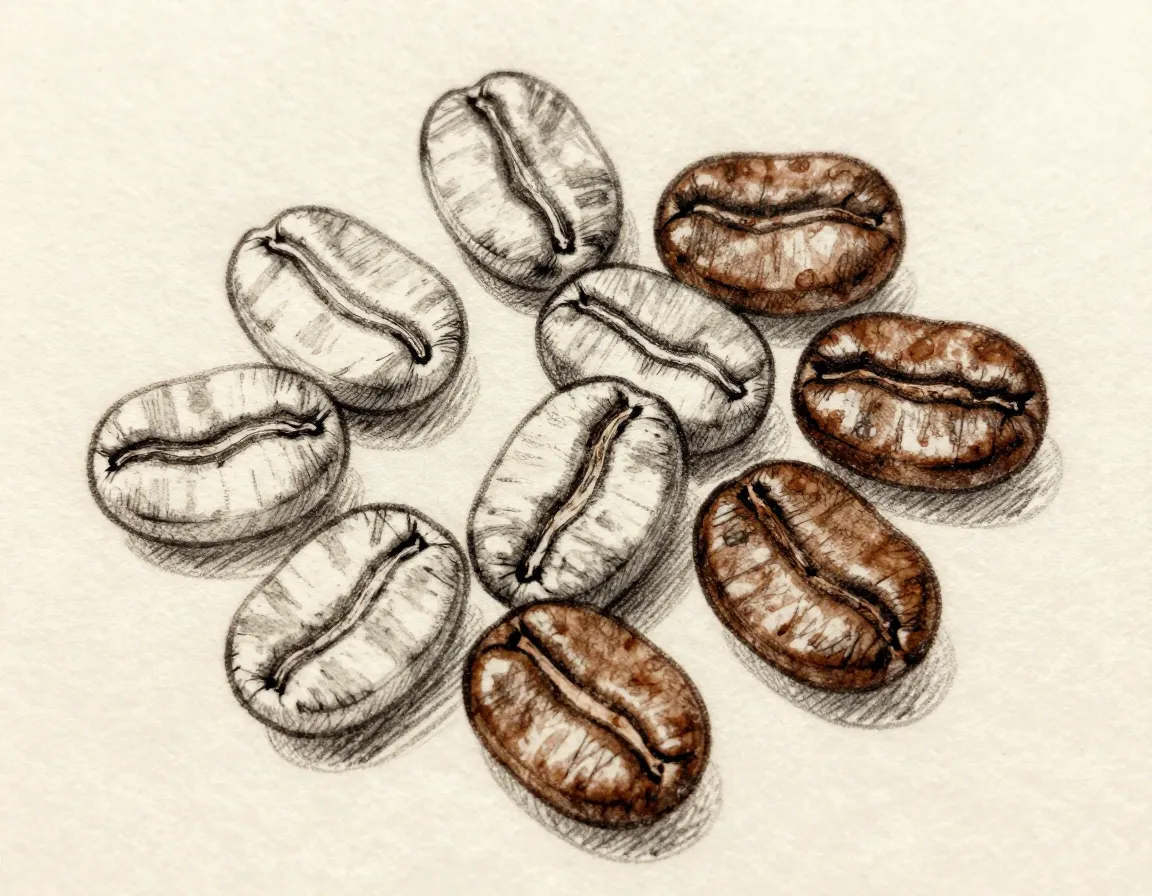 Hand drawn detailed coffee bean illustration on textured paper
