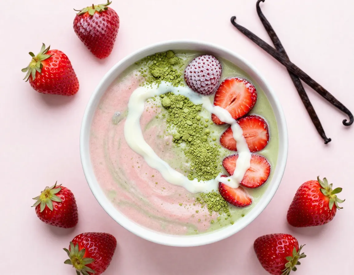 Strawberry matcha protein delight with frozen strawberries