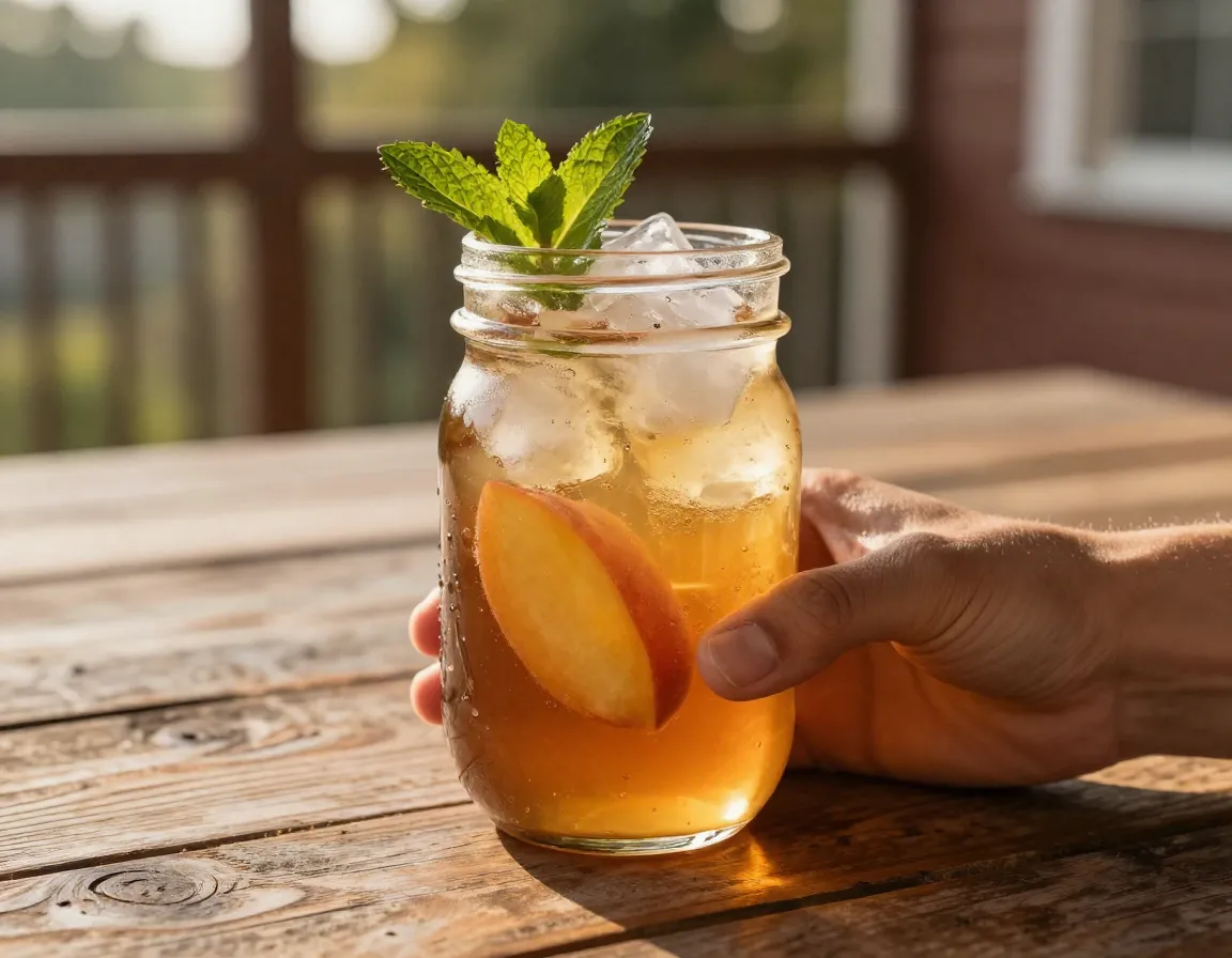 Spiked southern sweet tea in a mason jar with mint