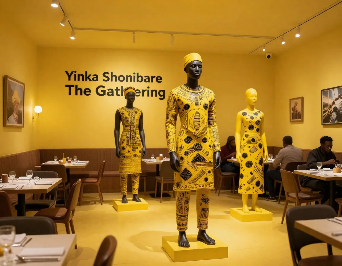 Yinka shonibare the gathering art installation sculptures luminous yellow interior