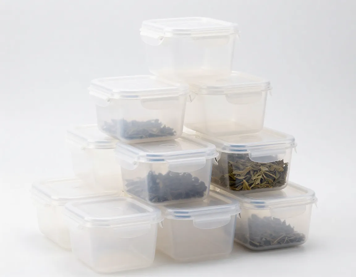 Modular stackable plastic containers in an interlocking pyramid