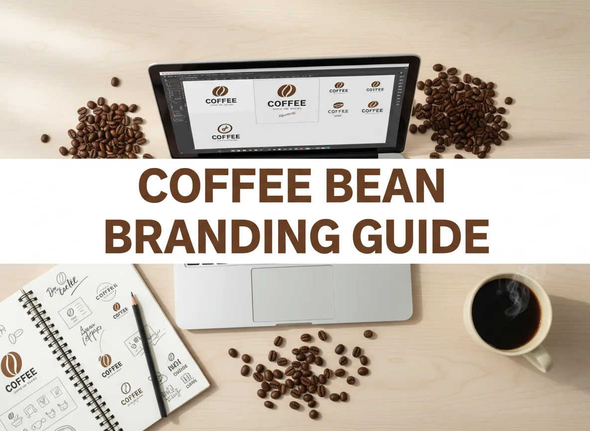 Coffee bean branding vector graphics overhead desk layout