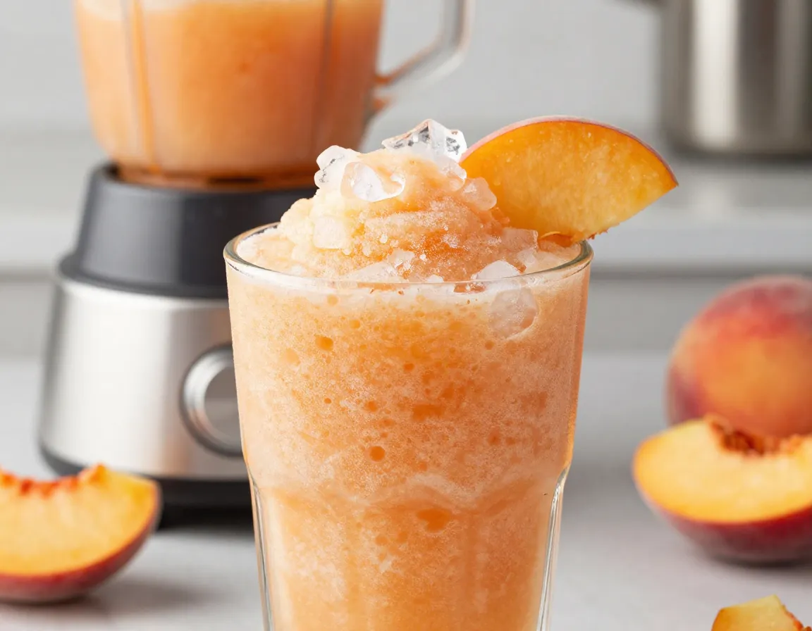 Blended sun cruiser peach iced tea frozen slush drink