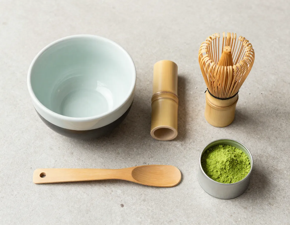 Contemporary matcha tea set with reinforced bamboo whisk and bowl