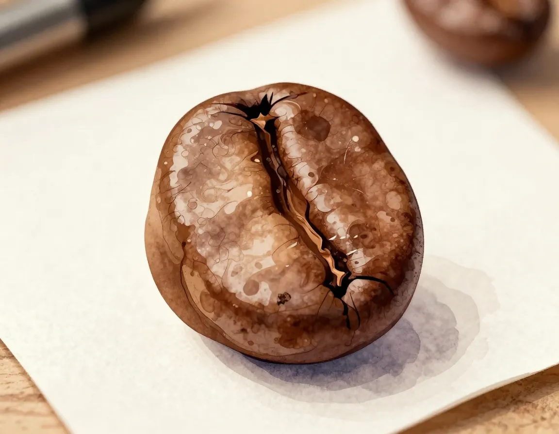 Artistic watercolor coffee bean with soft flowing color transitions