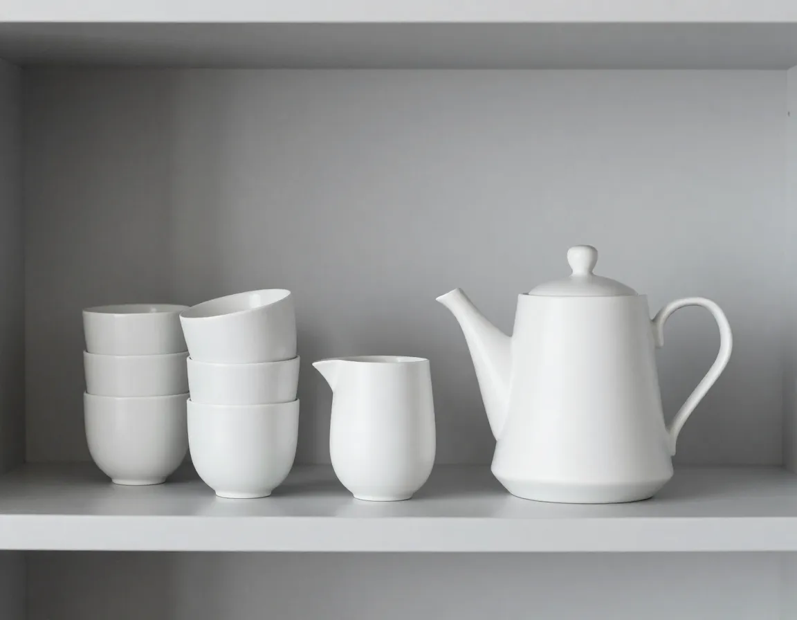 Scandinavian minimalist tea set clean geometric lines stackable design