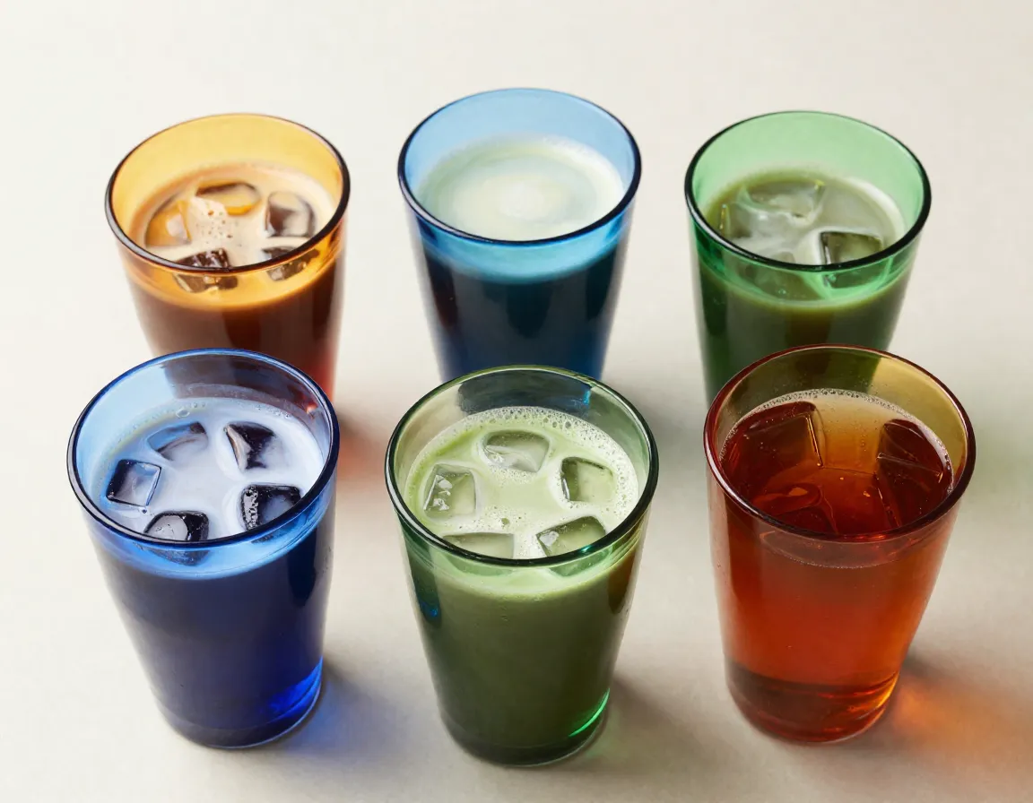 Colored glass coffee cups amber blue green tinted options