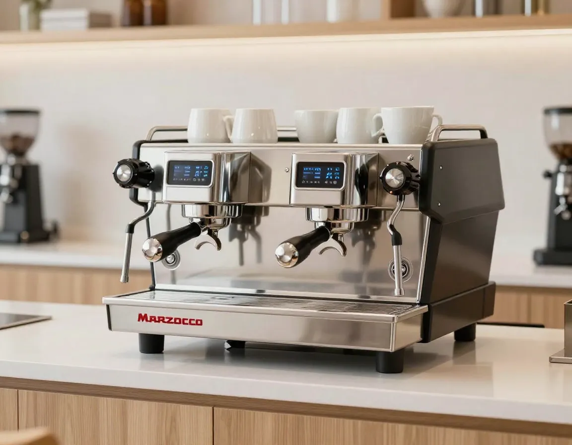 La marzocco linea av two group machine on a cafe counter during service