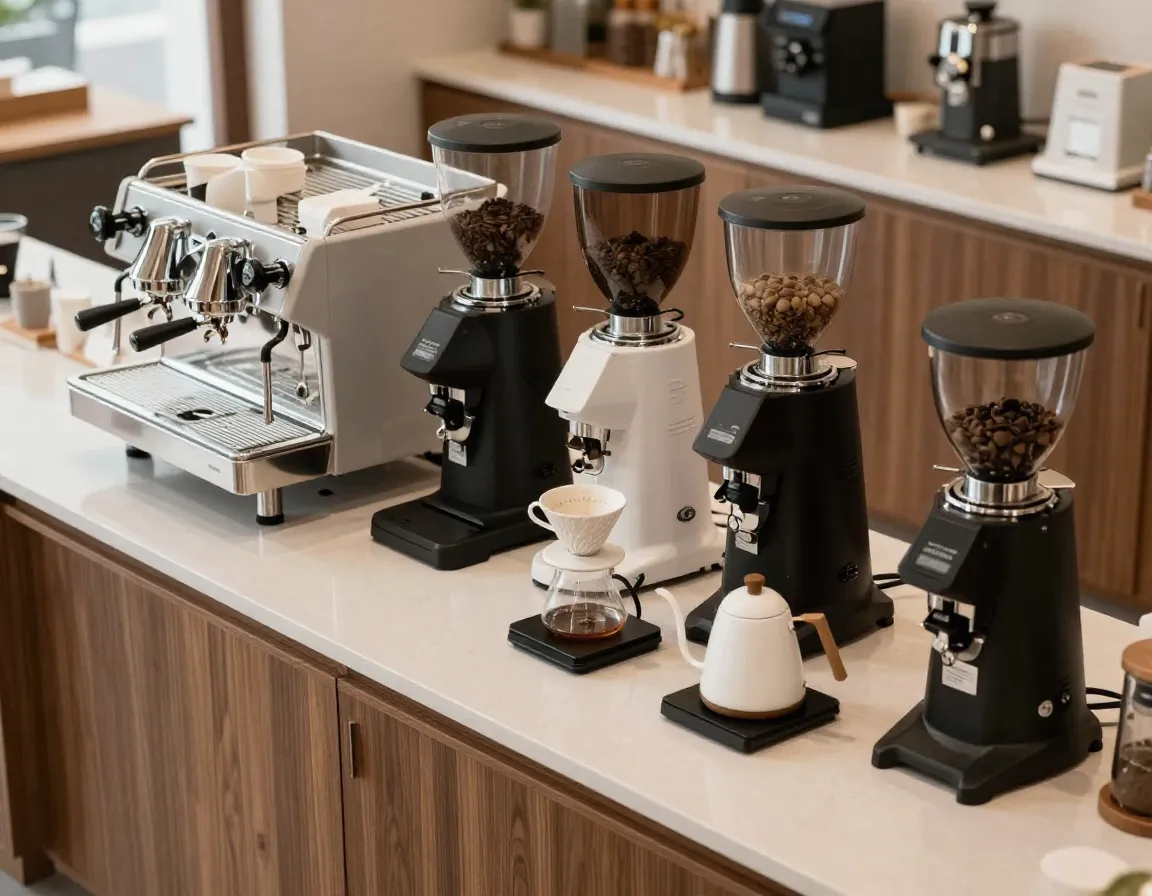 Modular coffee system with separate grinder and brewer in a custom cafe