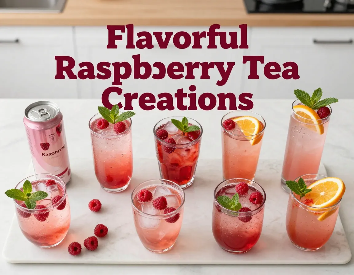 Flat lay nine vibrant fuze tea raspberry creative drinks