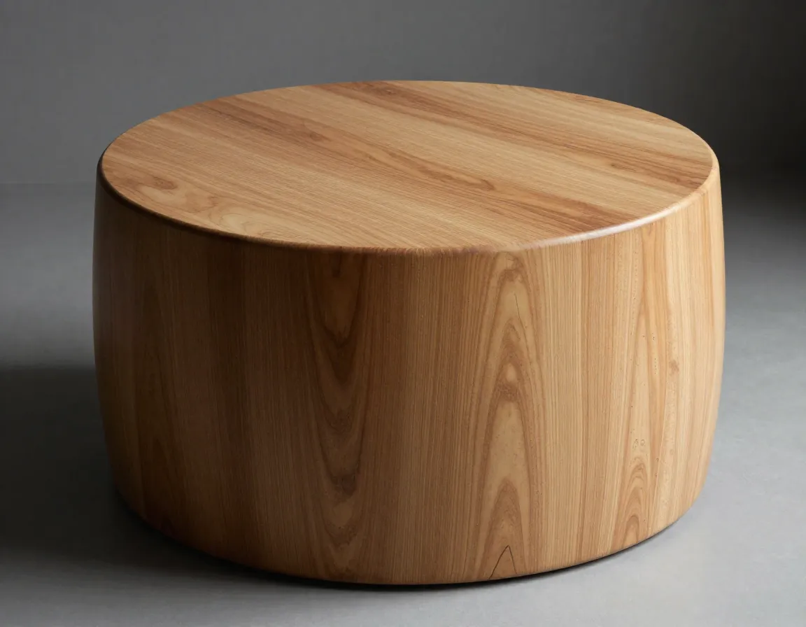 Sculptural drum coffee table solid mango wood distressed finish