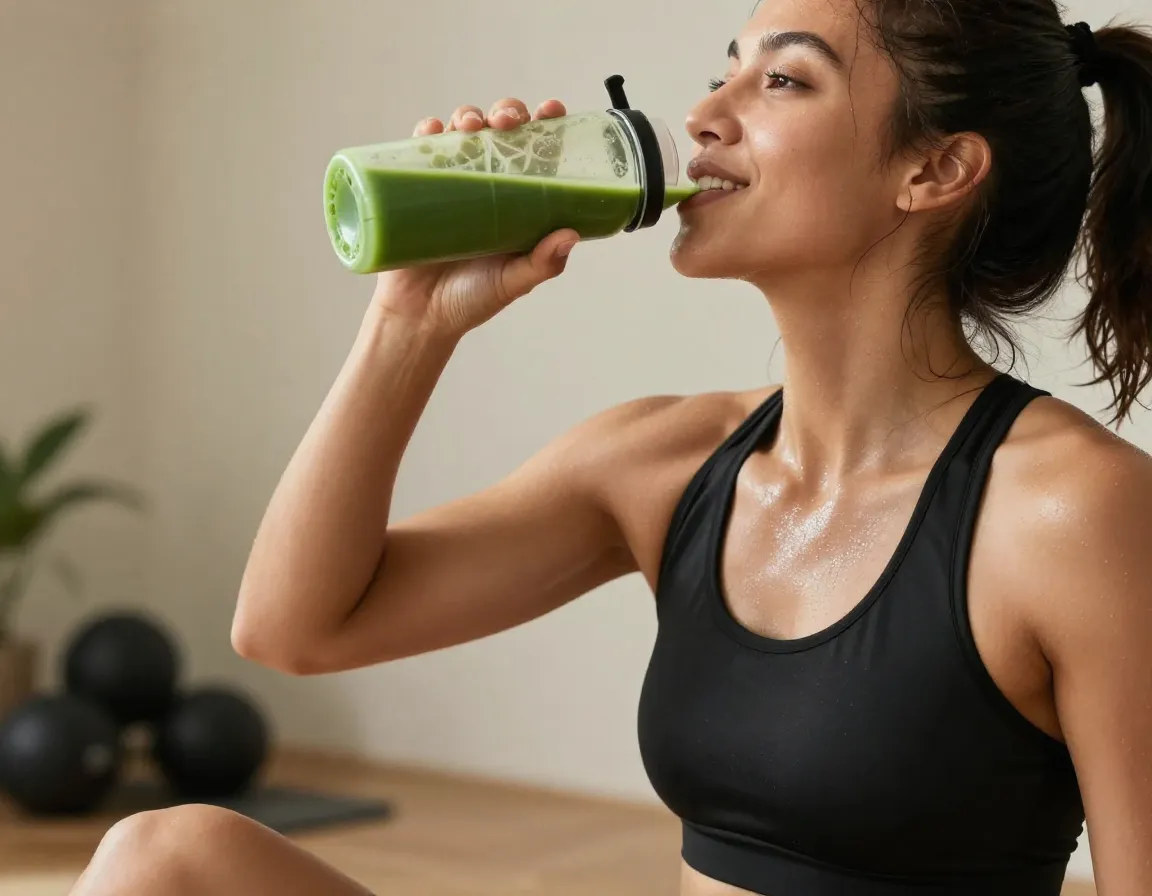 Active person drinking matcha for heart health support