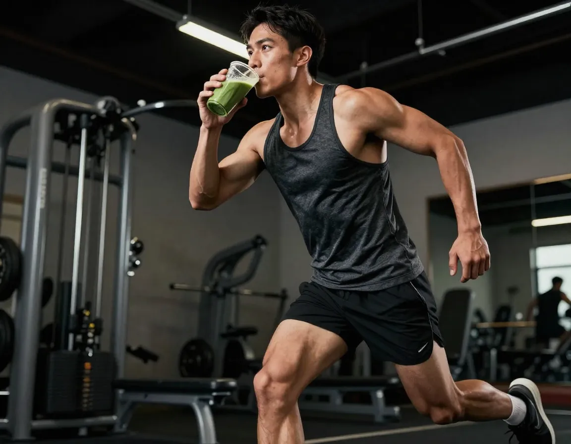 Athlete consuming matcha during workout metabolism boost
