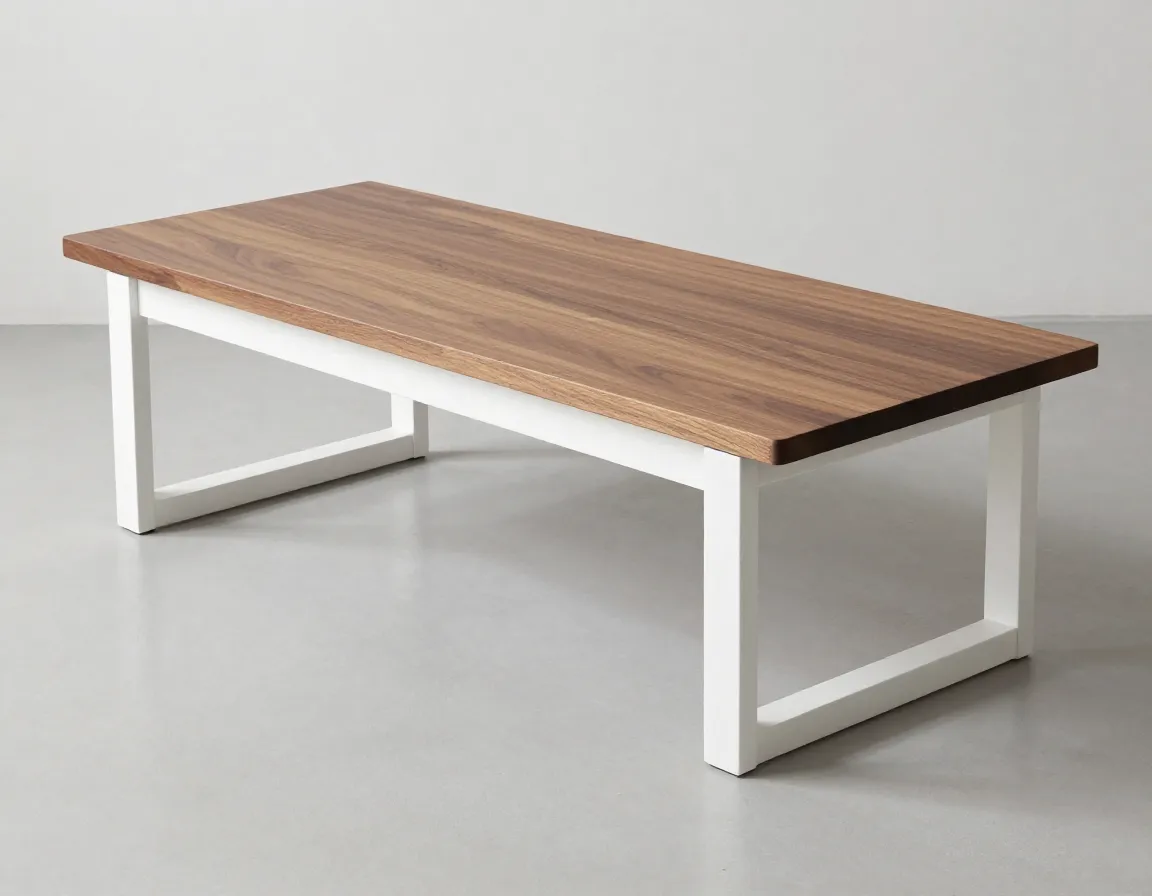 Dual tone minimalist coffee table walnut top white legs contrast