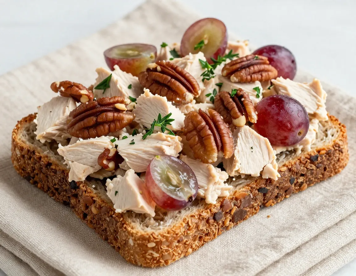 Chicken salad with grapes and pecans on whole grain