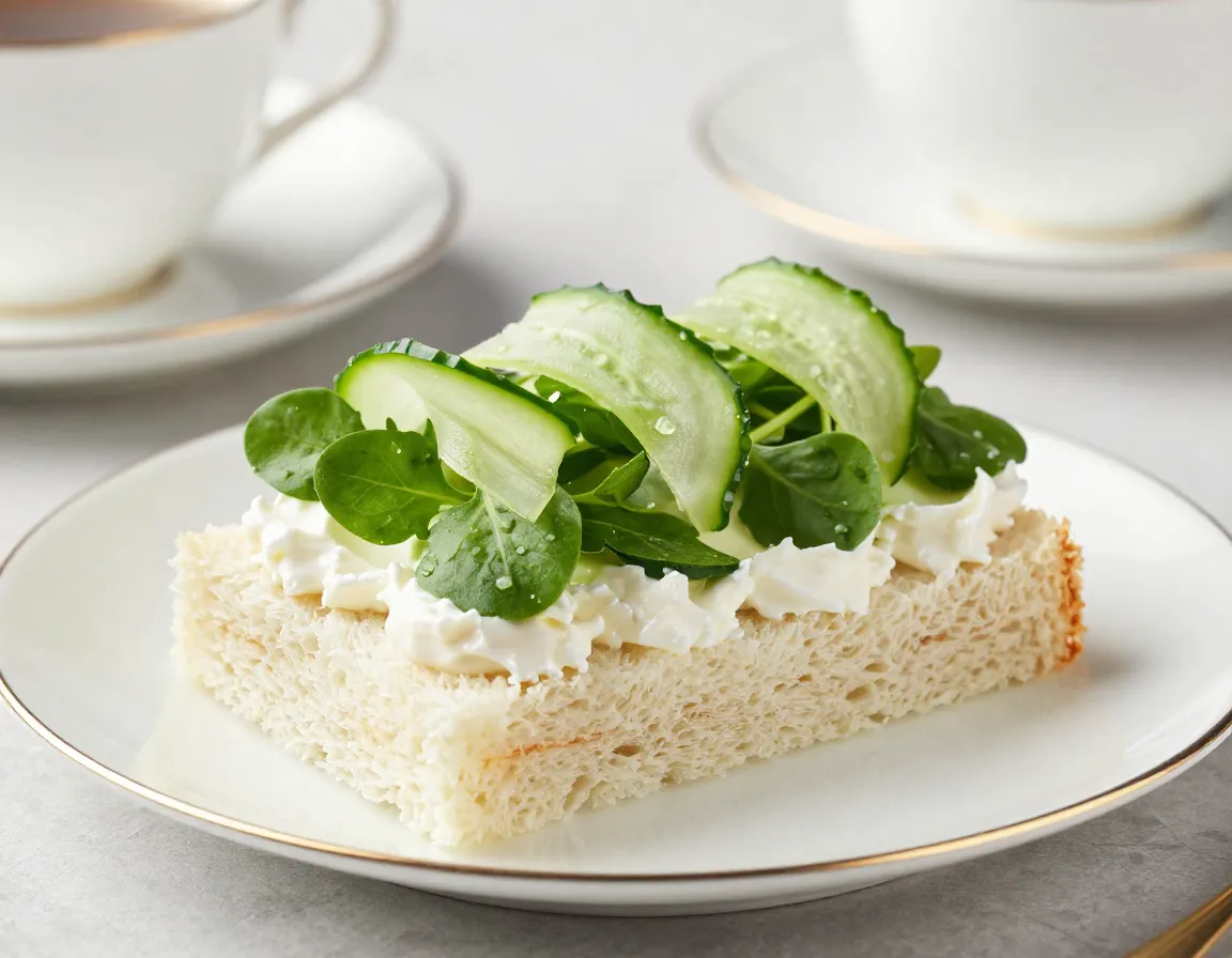 Cream cheese watercress and cucumber ribbon sandwich