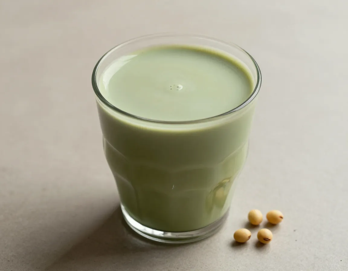 Unpleasant soy milk matcha latte with beany aftertaste cue