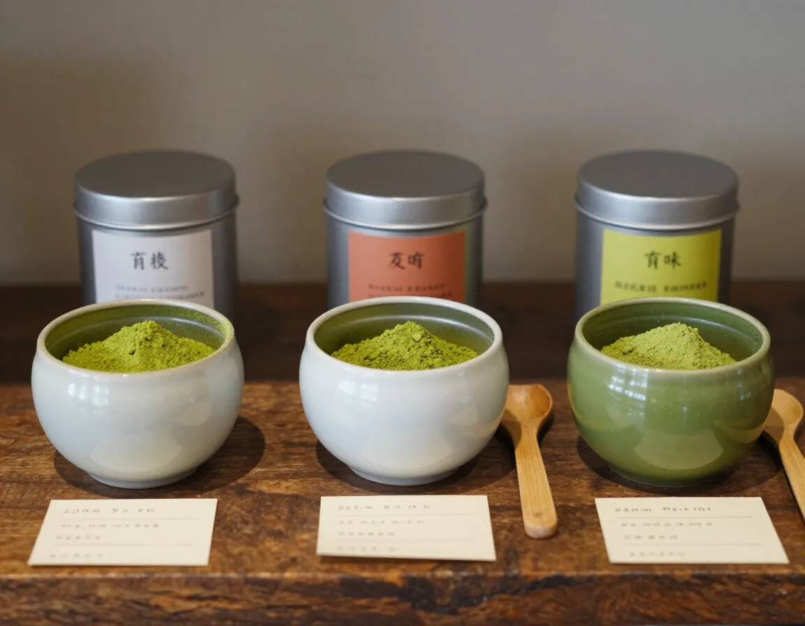 Curated selection of premium matcha powders in jars