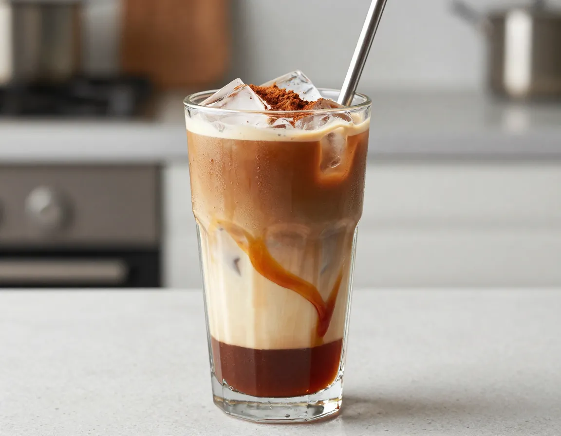 Cold brew chai base iced glass with maple syrup and cinnamon