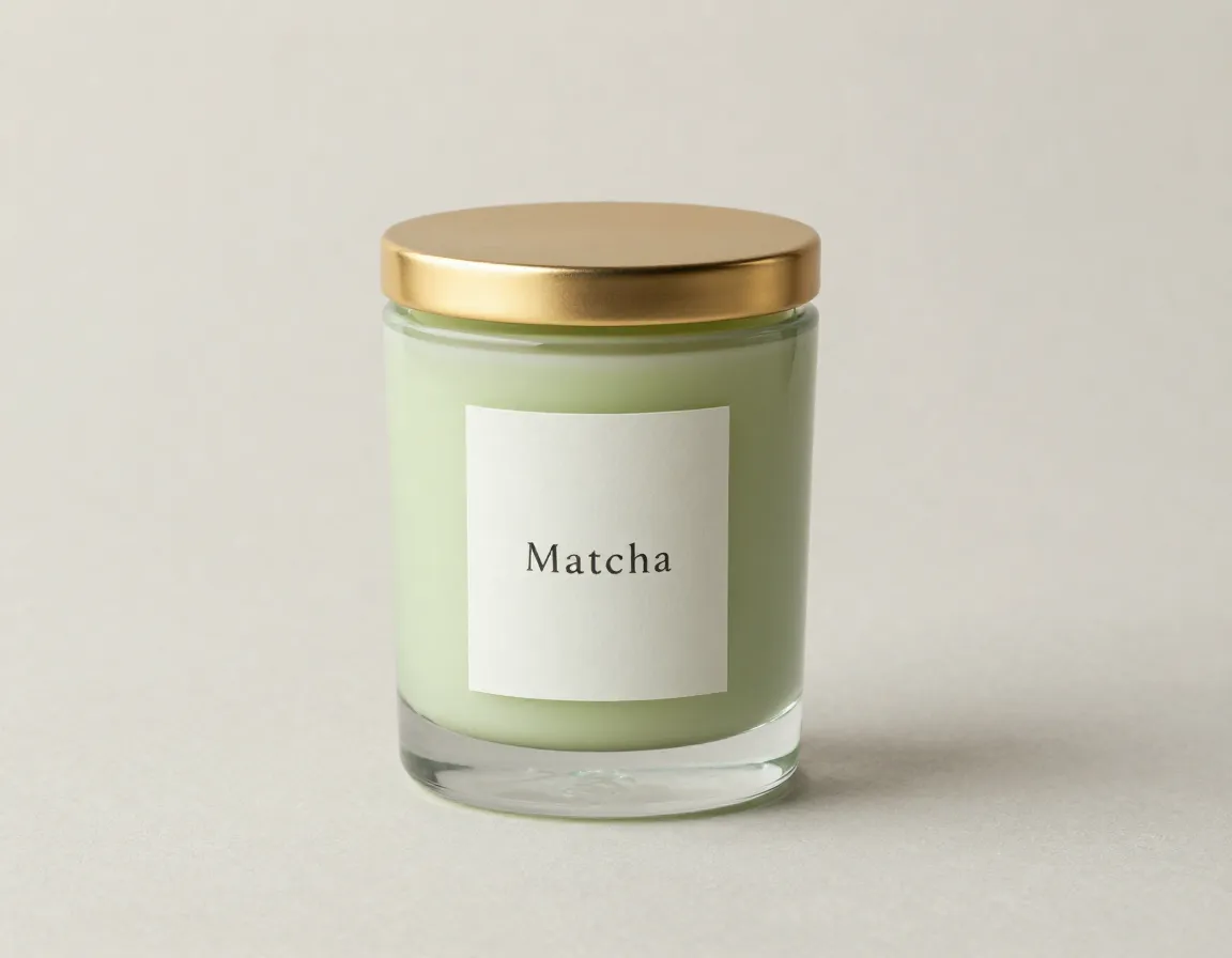Minimalist scented matcha candle with gold lid
